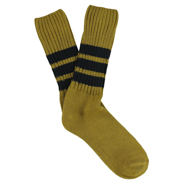 Escuyer Stripes Crew Socks - Cumin / Blue