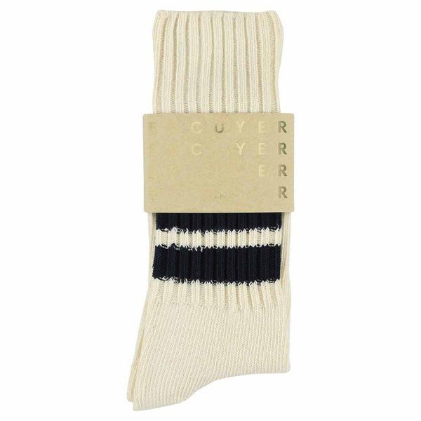 Escuyer Stripes Crew Socks - Ecru / Blue