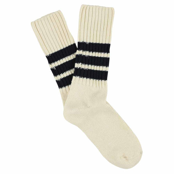 Escuyer Stripes Crew Socks - Ecru / Blue