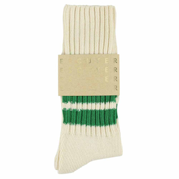 Escuyer Stripes Crew Socks - Ecru / Green