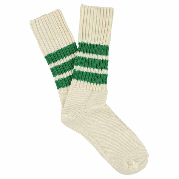 Escuyer Stripes Crew Socks - Ecru / Green