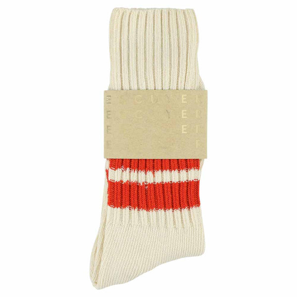 Escuyer Stripes Crew Socks - Ecru / Orange