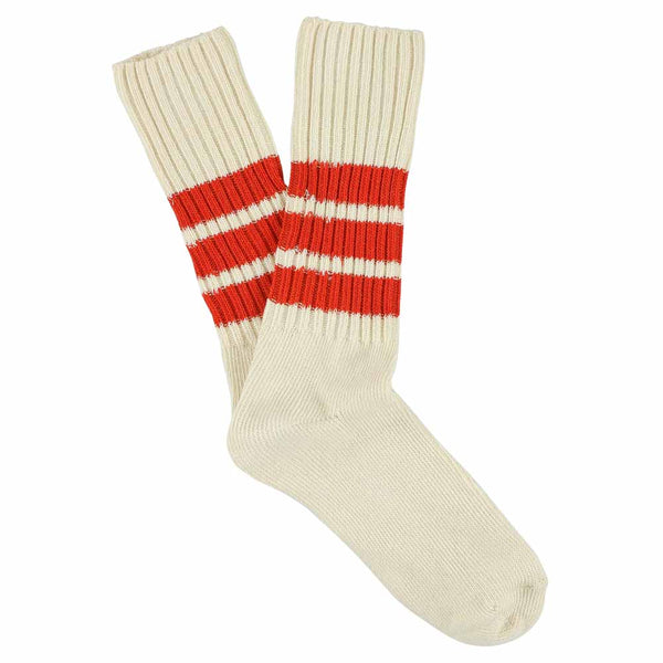 Escuyer Stripes Crew Socks - Ecru / Orange