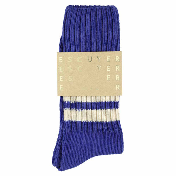 Escuyer Stripes Crew Socks - Vintage Blue / Ecru