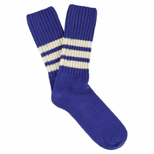 Escuyer Stripes Crew Socks - Vintage Blue / Ecru