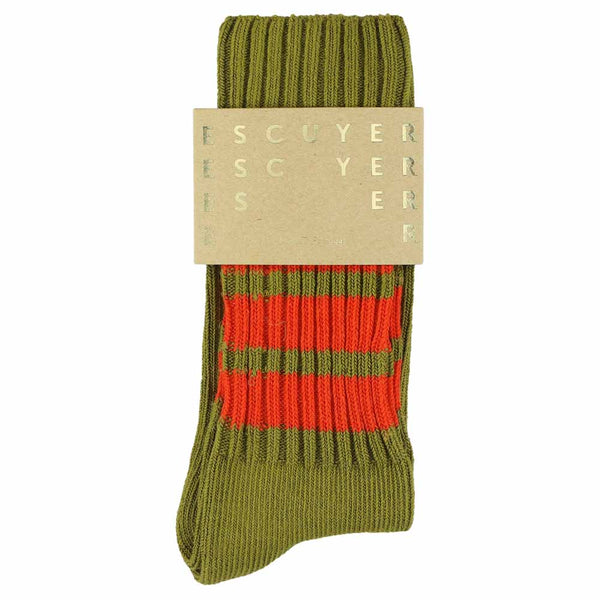 Escuyer Stripes Crew Socks - Vintage Khaki / Orange