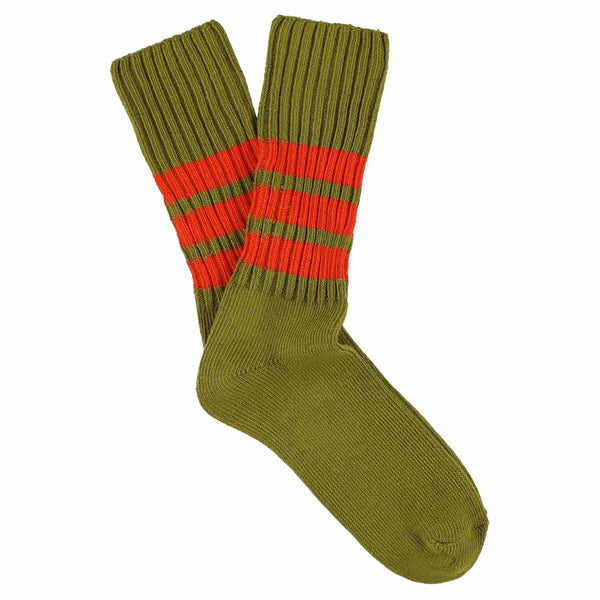Escuyer Stripes Crew Socks - Vintage Khaki / Orange