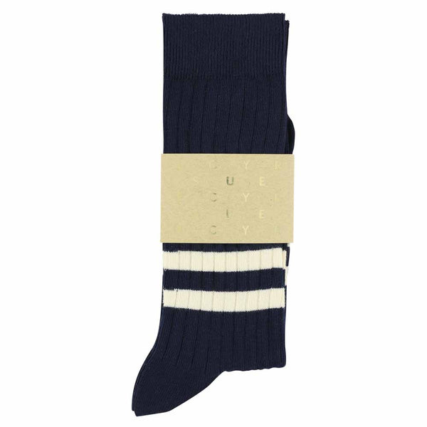 Escuyer Stripes Socks - Blue / Ecru
