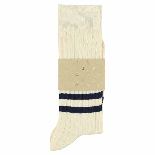 Escuyer Stripes Socks - Ecru / Blue