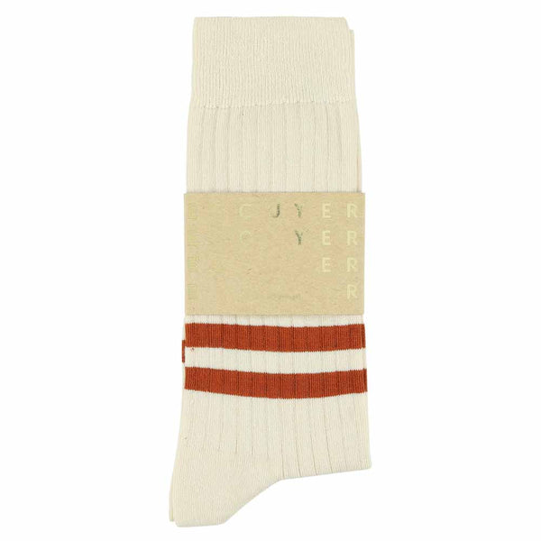 Escuyer Stripes Socks - Ecru / Brick