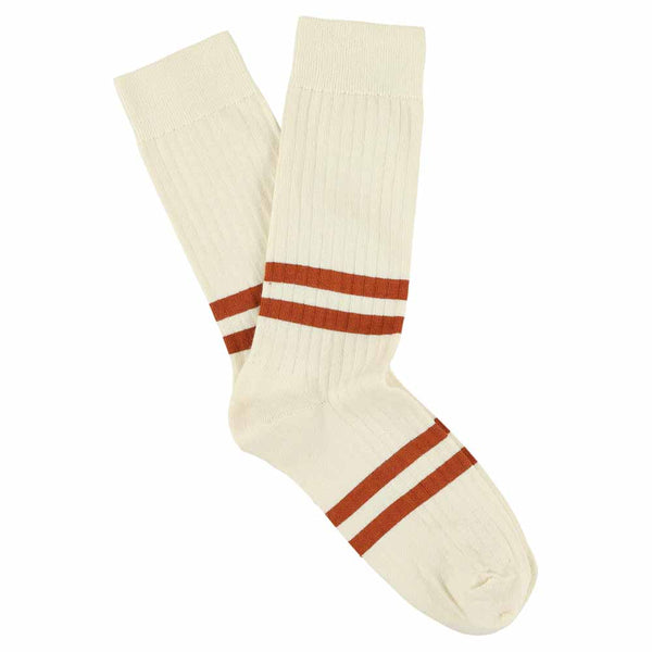 Escuyer Stripes Socks - Ecru / Brick