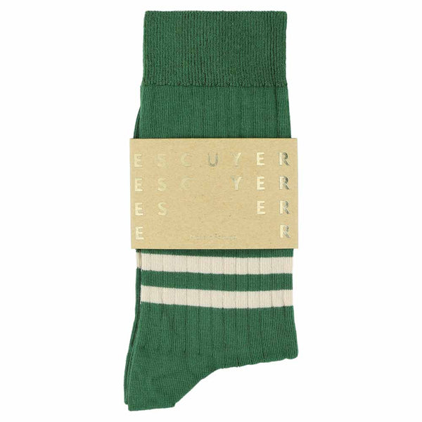 Escuyer Stripes Socks - Green / Ecru
