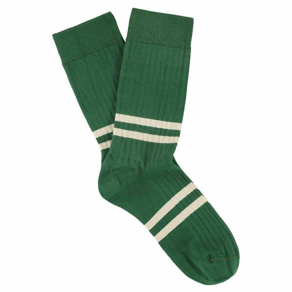 Escuyer Stripes Socks - Green / Ecru