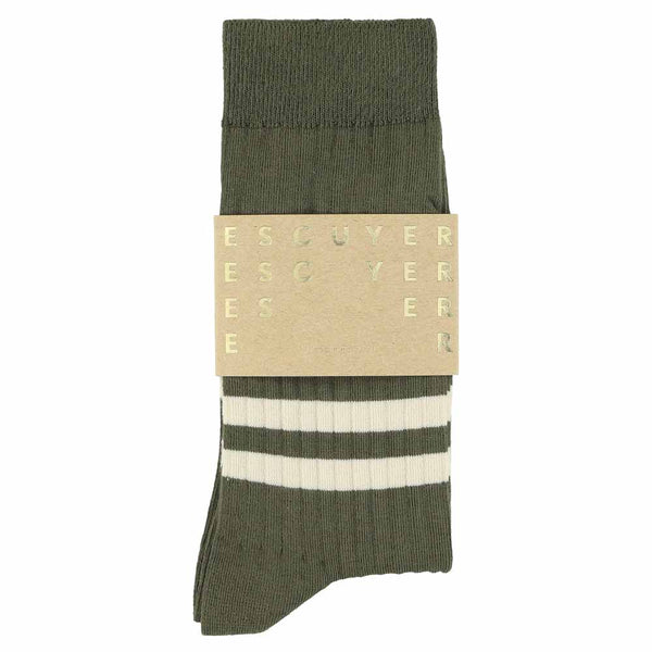 Escuyer Stripes Socks - Khaki / Ecru