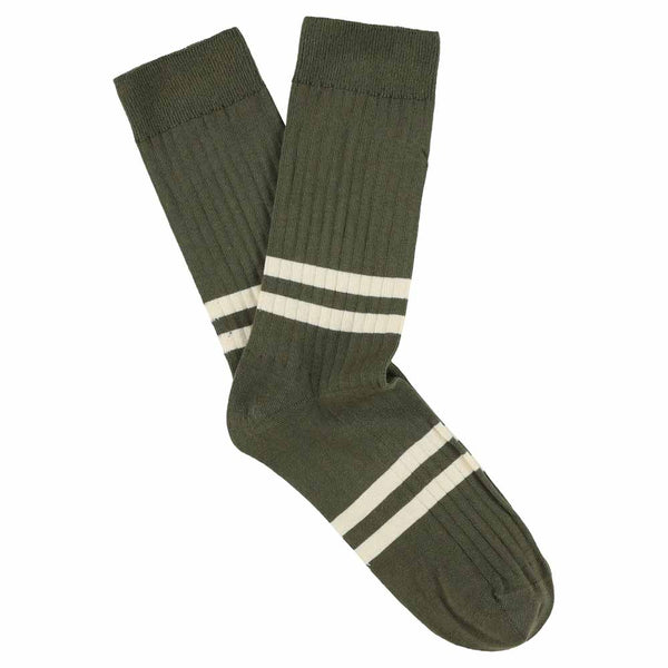 Escuyer Stripes Socks - Khaki / Ecru