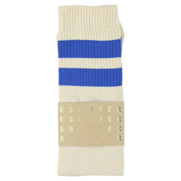 Escuyer Unisex Tube Socks - Ecru / Bright Blue