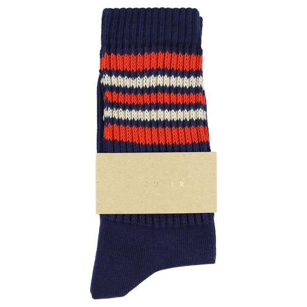 Escuyer Women 5 Stripes Socks - Blue / Orange / Ecru