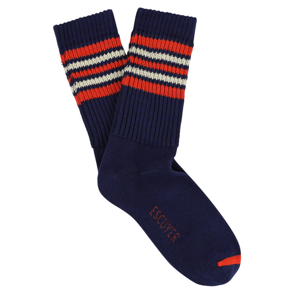 Escuyer Women 5 Stripes Socks - Blue / Orange / Ecru