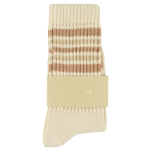 Escuyer Women 5 Stripes Socks - Bright Ecru / Pink