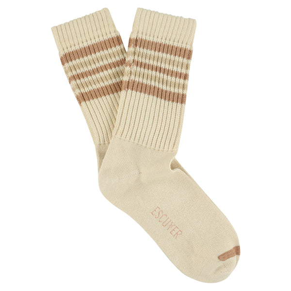 Escuyer Women 5 Stripes Socks - Bright Ecru / Pink