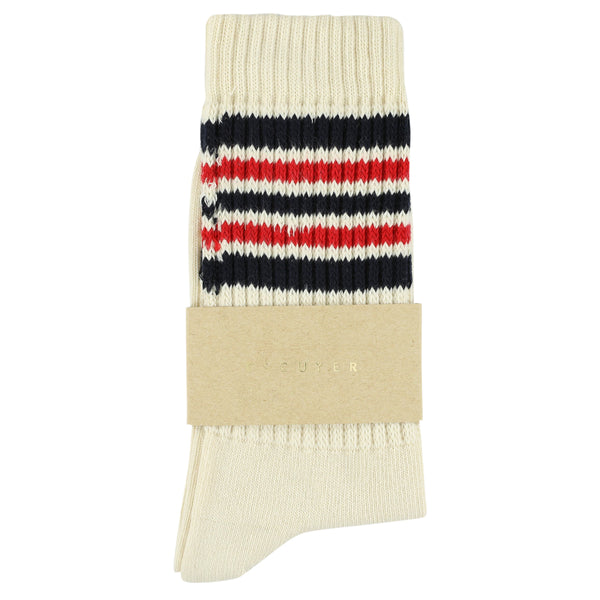 Escuyer Women 5 Stripes Socks - Ecru / Blue / Red