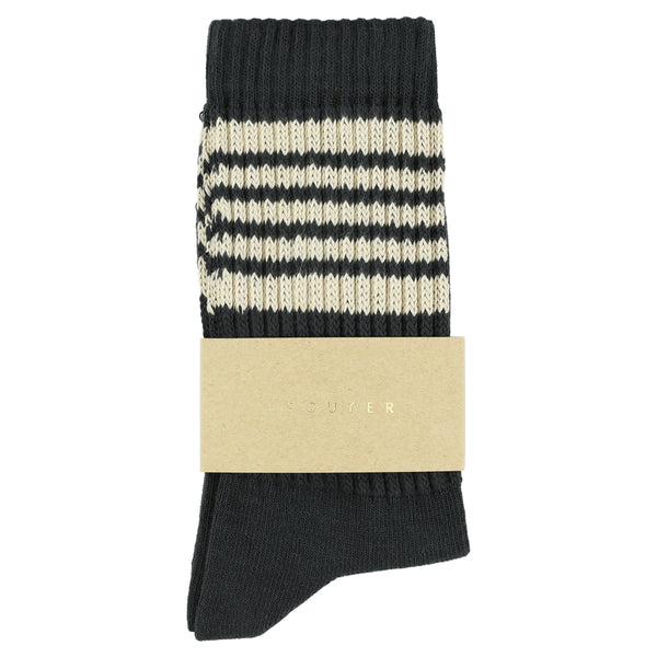 Escuyer Women 5 Stripes Socks - Off Black / Ecru