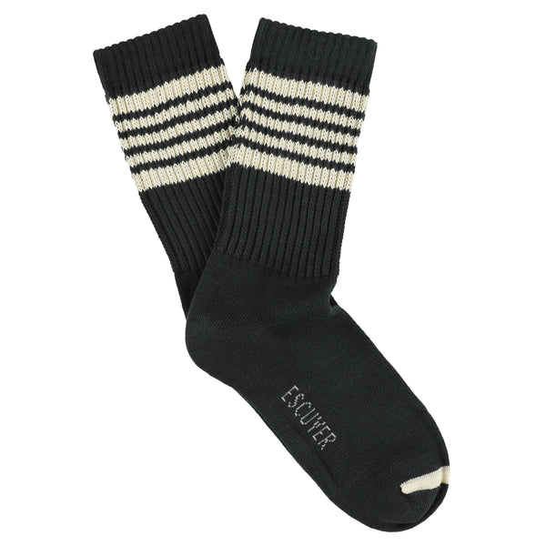 Escuyer Women 5 Stripes Socks - Off Black / Ecru