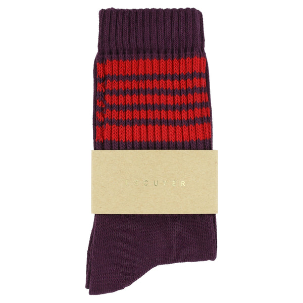 Escuyer Women 5 Stripes Socks - Wine / Red