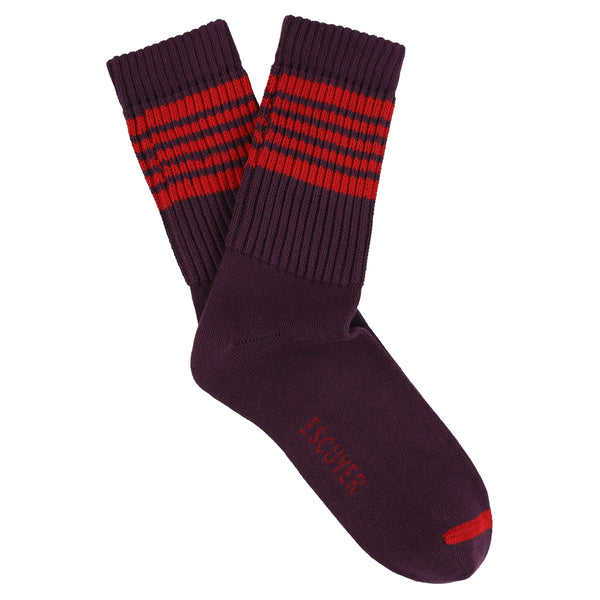 Escuyer Women 5 Stripes Socks - Wine / Red