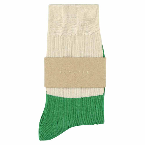 Escuyer Women Block Socks - Ecru / Green