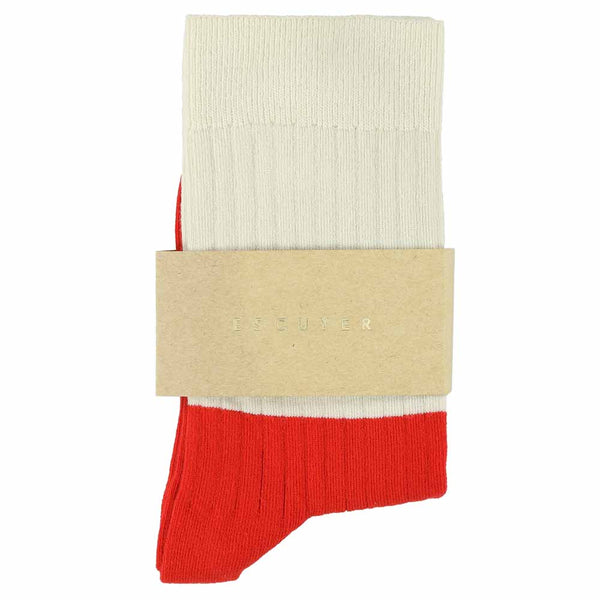 Escuyer Women Block Socks - Ecru / Red