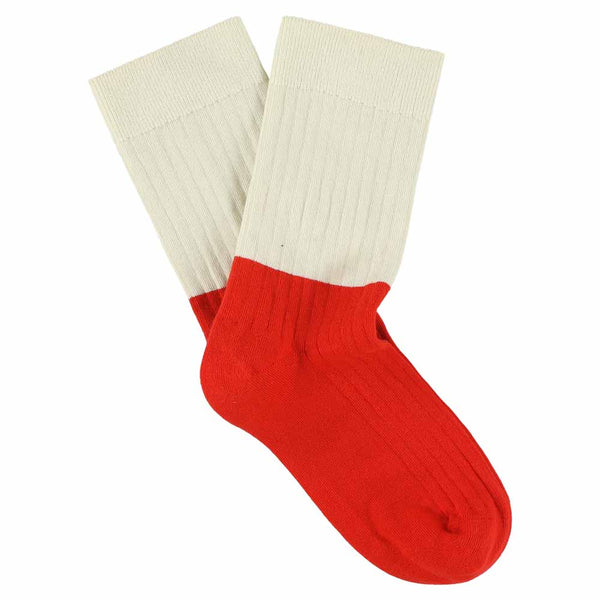 Escuyer Women Block Socks - Ecru / Red