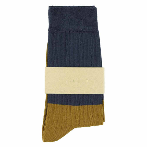 Escuyer Women Block Socks - Navy / Cumin