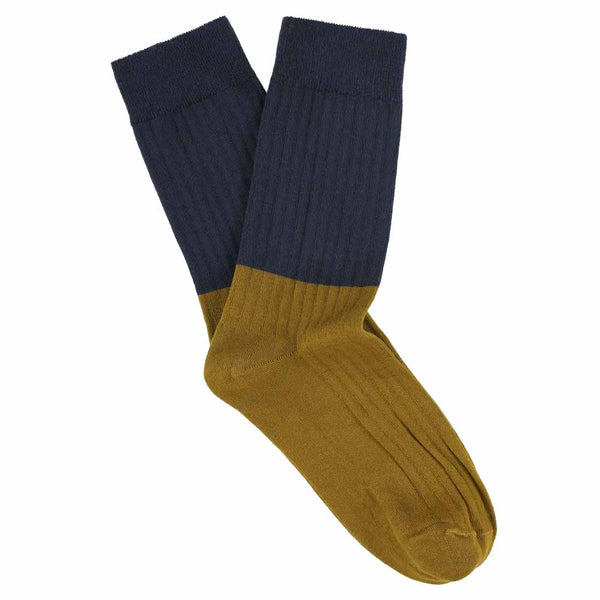 Escuyer Women Block Socks - Navy / Cumin