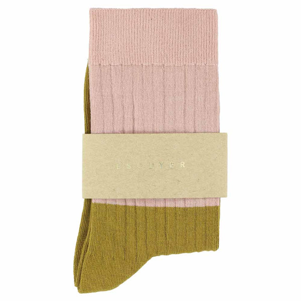 Escuyer Women Block Socks - Pink / Olive Oil