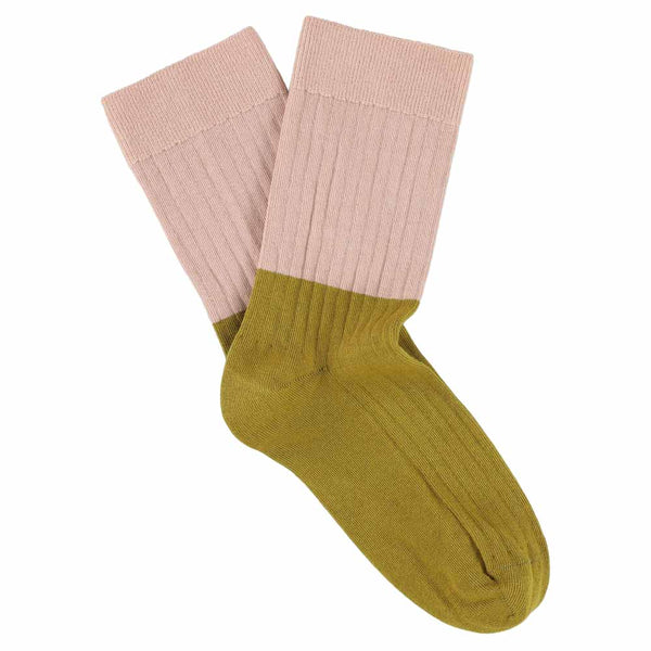 Escuyer Women Block Socks - Pink / Olive Oil
