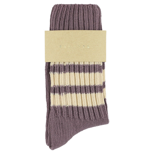 Escuyer Women Crew Stripes Socks - Off Purple / Ecru