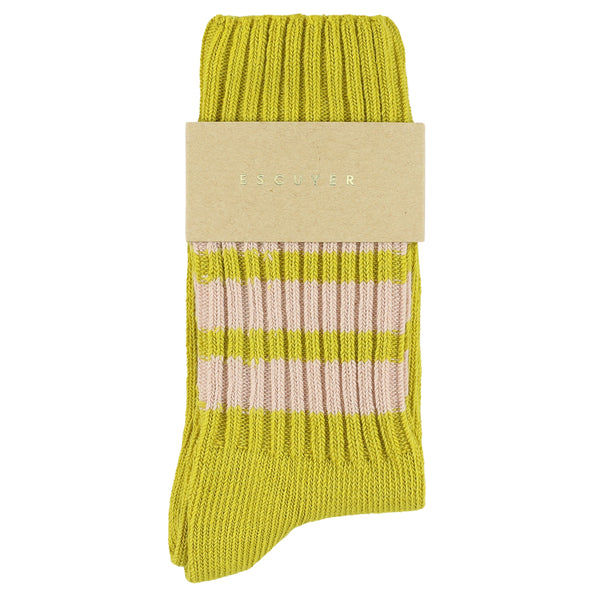 Escuyer Women Crew Stripes Socks - Yellow / Pink