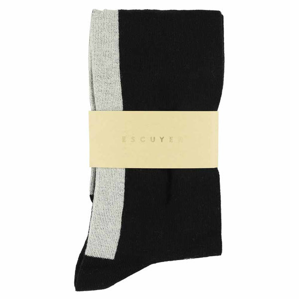 Escuyer Women Knee High Socks Black / Ecru
