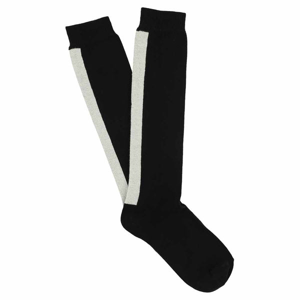 Escuyer Women Knee High Socks Black / Ecru