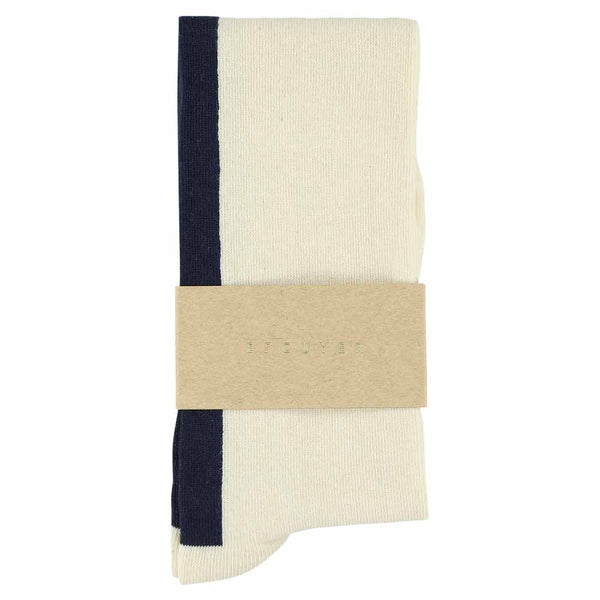 Escuyer Women Knee High Socks - Ecru / Blue