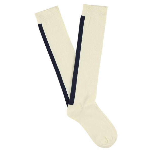 Escuyer Women Knee High Socks - Ecru / Blue