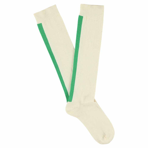 Escuyer Women Knee High Socks - Ecru / Bright Green