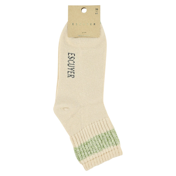 Escuyer Women Lurex Ankle Socks - Ecru / Avocado