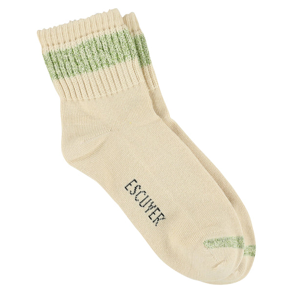Escuyer Women Lurex Ankle Socks - Ecru / Avocado