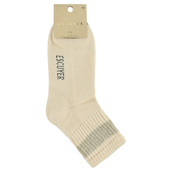 Escuyer Women Lurex Ankle Socks - Ecru / Gold