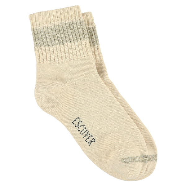 Escuyer Women Lurex Ankle Socks - Ecru / Gold