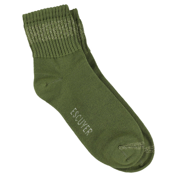 Escuyer Women Lurex Ankle Socks - Green / Gold