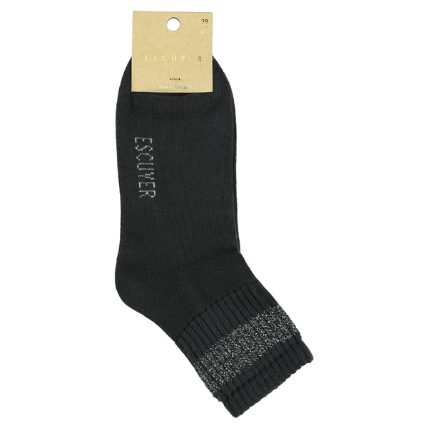 Escuyer Women Lurex Ankle Socks - Off Black / Silver