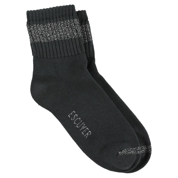 Escuyer Women Lurex Ankle Socks - Off Black / Silver